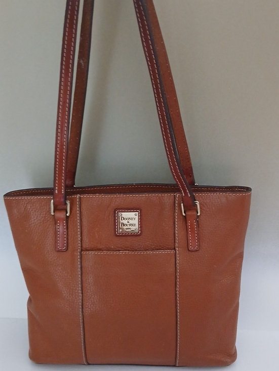 Dooney & Bourke Handbags - Dooney & Bourke Brown Pebbled Leather Tote with Front Pocket